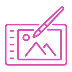 Symbool van videoproductie in neon roze voor onze website.