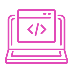 Symbool van contentcreatie in neon roze voor onze website.