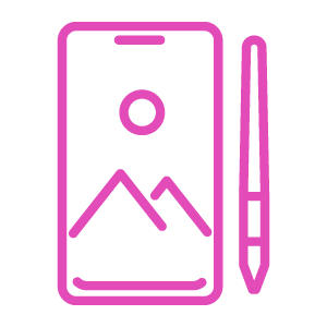 Symbool van podcasts in neon roze voor onze website.